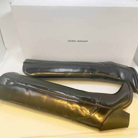 ❌SOLD❌ Isabel Marant Women's Black Lomero Leather Knee-high Western Boots (36) - Picture 3 of 13